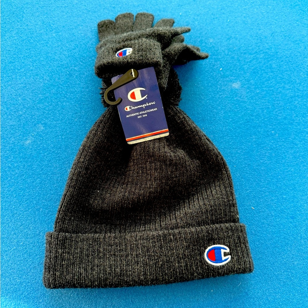 Champion beanie hat and gloves